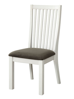 Wooden Side Chair With Gray Fabric Padded Seat, White, Pack Of Two