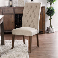 Wooden Fabric Upholstered Side Chair, Ivory And Brown, Pack Of Two