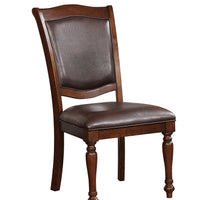 Wooden Side Chair with Leatherette Cushioned Seating, Brown, Set of 2