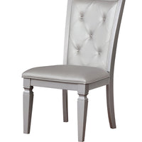 Button Tufted Leather Upholstered Side Chair, Silver, Pack Of Two