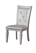 Button Tufted Leather Upholstered Side Chair, Silver, Pack Of Two
