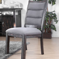 Wooden And Fabric Upholstered Side Chair, Gray, Pack Of Two