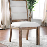 Wooden And Fabric Upholstered Side Chair, White And Oak Brown, Pack Of Two