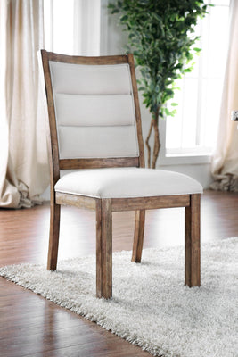 Wooden And Fabric Upholstered Side Chair, White And Oak Brown, Pack Of Two