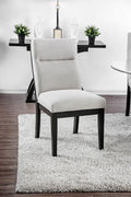 Wooden Side Chair With Fabric Upholstered, Black And Gray, Pack Of Two