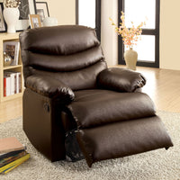 Bonded Leather Upholstered Recliner In Transitional Style, Brown