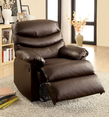 Bonded Leather Upholstered Recliner In Transitional Style, Brown