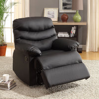 Bonded Leather Upholstered Recliner In Transitional Style, Black