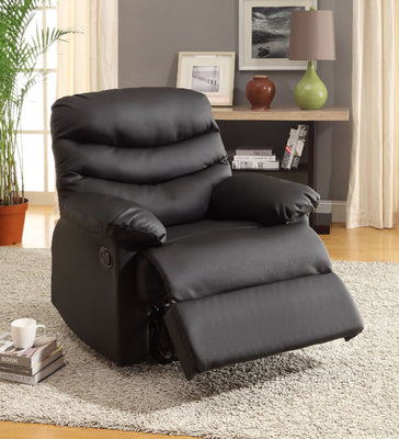 Bonded Leather Upholstered Recliner In Transitional Style, Black