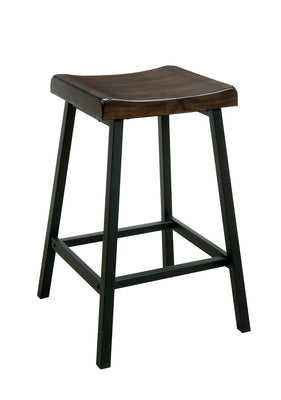 Wooden Counter Height Stool With Metal Angled Legs, Black And Brown, Pack Of Two