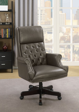 Leatherette Upholstered Tufted Office Chair with NailHead Trim, Gray