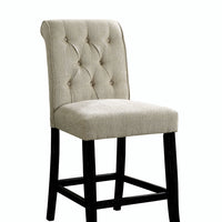 Wooden Fabric Upholstered Counter Height Chair, Ivory And Black, Pack Of Two