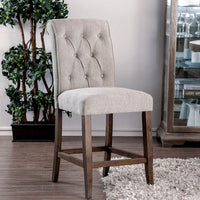Wooden Fabric Upholstered Counter Height Chair, Cream And Brown, Pack Of Two
