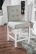 Fabric Upholstered Wooden Counter Height Chair, White And Gray, Pack Of Two