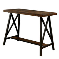 Wooden Counter Height Table With Metal Angled Legs, Black And Brown