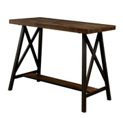 Wooden Counter Height Table With Metal Angled Legs, Black And Brown