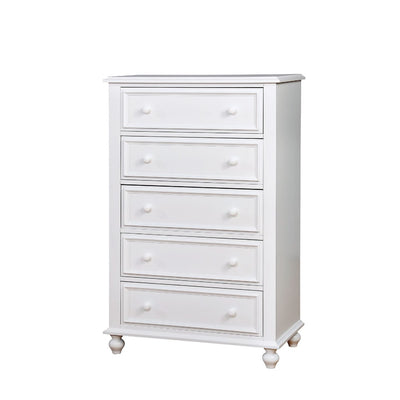 Wooden 5 Drawers Chest, White