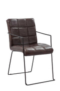 Leather Upholstered Metal Dinning Chair, Set Of Two, Brown And Black