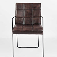 Leather Upholstered Metal Dinning Chair, Set Of Two, Brown And Black