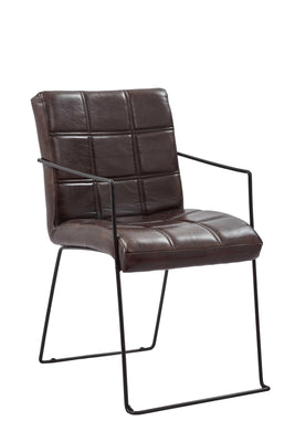 Leather Upholstered Metal Dinning Chair, Set Of Two, Brown And Black