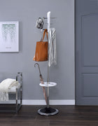 Wood & Metal Coat Rack with Six Hooks And Umbrella Stand, White & Silver