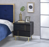 Two Drawers Wooden Nightstand with Metal Block Legs, Black & Gold