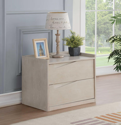 Wooden Nightstand with Two Drawers, Washed White