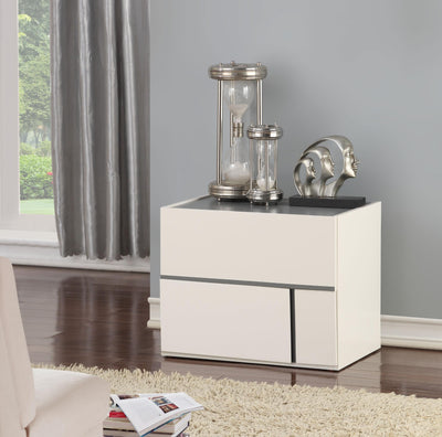 Wooden Nightstand with Two Drawers, Cream & Dark Gray