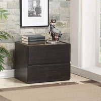 Two Drawers Wooden Nightstand with Faux Marble Top, Espresso Brown
