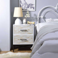Two Drawers Nightstand with Metal Base, White & Black
