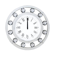 Mirrored Round Shape Wooden Wall Clock, White