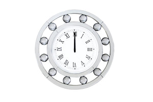 Mirrored Round Shape Wooden Wall Clock, White