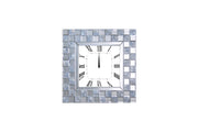 Mirror Accented Wooden Analog Wall Clock In Square Shape, White