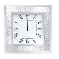 Mirror Framed Wooden Analog Wall Clock With Crystal Accents, White