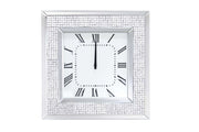 Mirror Framed Wooden Analog Wall Clock With Crystal Accents, White