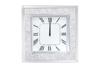 Mirror Framed Wooden Analog Wall Clock With Crystal Accents, White