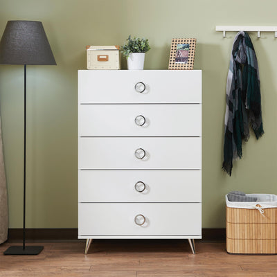 Five Drawers Wooden Chest In Style, White