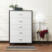 Wooden Chest with Five Drawers, White & Espresso Brown