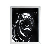 Mirror framed Tiger Wall Decor With Crystal Inlays, Black & Silver