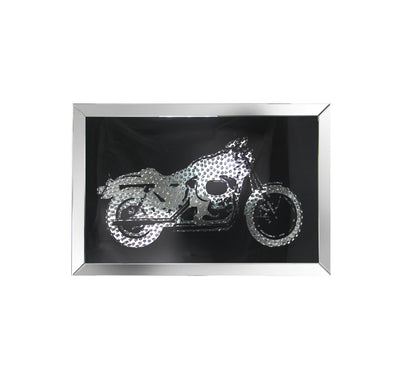 Mirror framed Bike Wall Decor With Crystal Inlays, Black & Silver