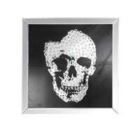 Mirror framed Skull Wall Decor With Crystal Inlays, Black & Silver