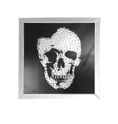 Mirror framed Skull Wall Decor With Crystal Inlays, Black & Silver