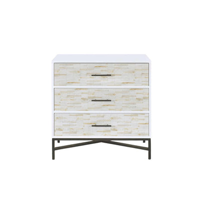 Three Drawers Wooden Console Table with Metal Base, White & Black