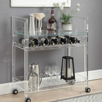 Acrylic And Glass Serving Cart with Two Open Shelves And Wine Bottle Rack, Clear