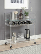 Acrylic And Glass Serving Cart with Two Open Shelves And Wine Bottle Rack, Clear