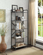 FiveTier Metal Bookshelf With Wooden Shelves, Oak Brown & Gray