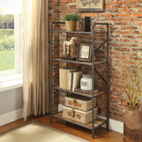 ThreeTier Metal Bookshelf With Wooden Shelves, Oak Brown & Gray