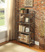 ThreeTier Metal Bookshelf With Wooden Shelves, Oak Brown & Gray