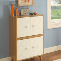 Wooden Cabinet with Diamond Grid Patterned Door Fronts, Brown & White