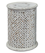 Wooden Intricate Filigree Cutout Pattern Drum Table, White